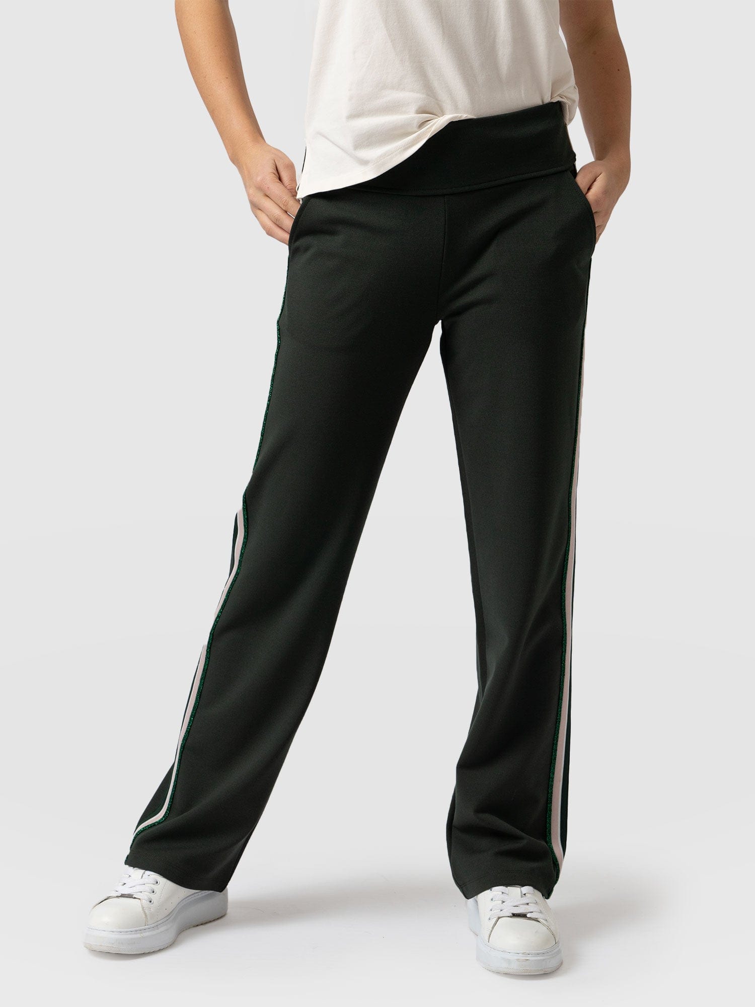 Runway Pant Bottle Green with Green/Pink Lurex Stripe - Women's Trousers | Saint + Sofia® UK